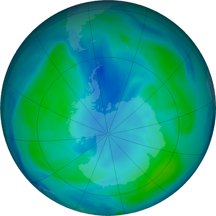 Antarctic ozone map for 07 February 2022